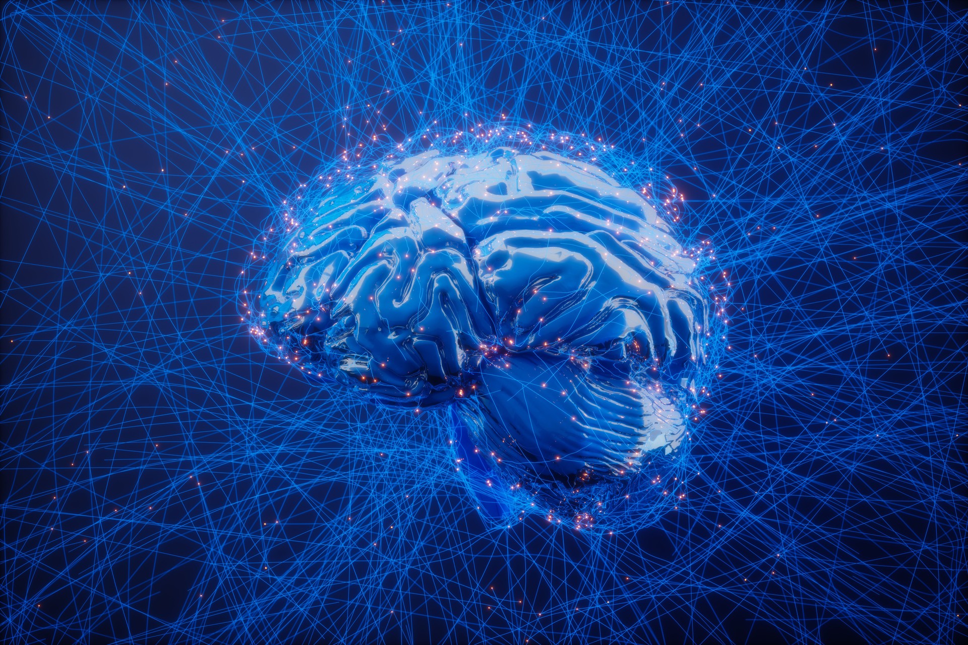 Digital Brain And Artificial Intelligence Concept With Blue Plexus Lines Digital Brain And Artificial Intelligence Concept With Blue Plexus Lines